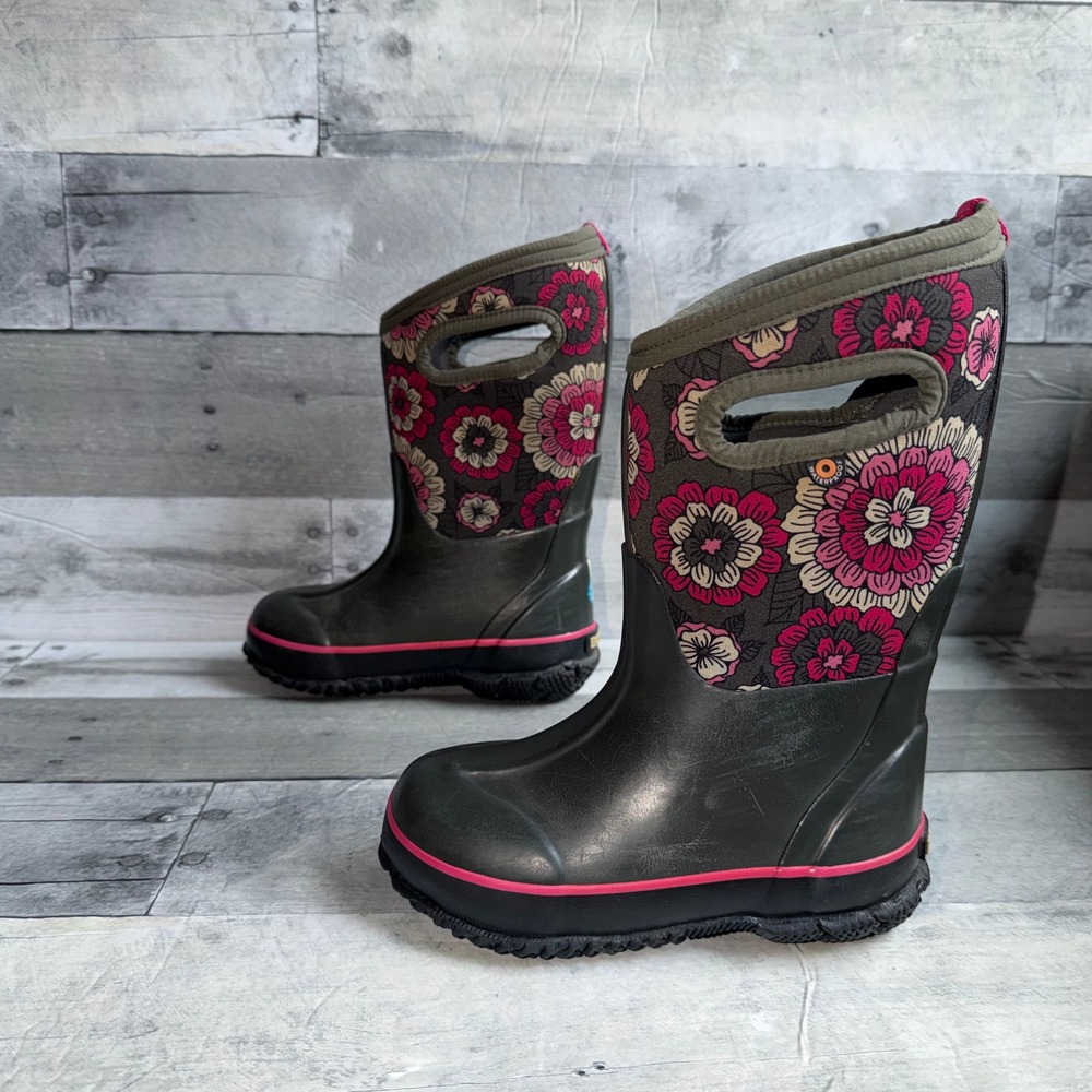 Bogs Classic Pansies Kids Waterproof Insulated Winter Boots Olive Pink Size 11 - Picture 5 of 8